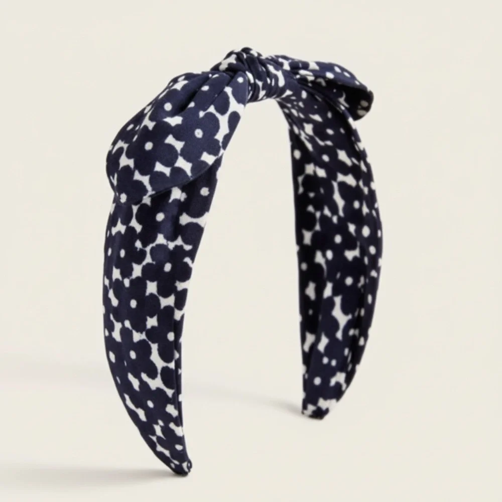 J.Crew Crewcuts Navy Floral Print Bow Tie Knot Headband | Girls Hair Accessory - Picture 1 of 4